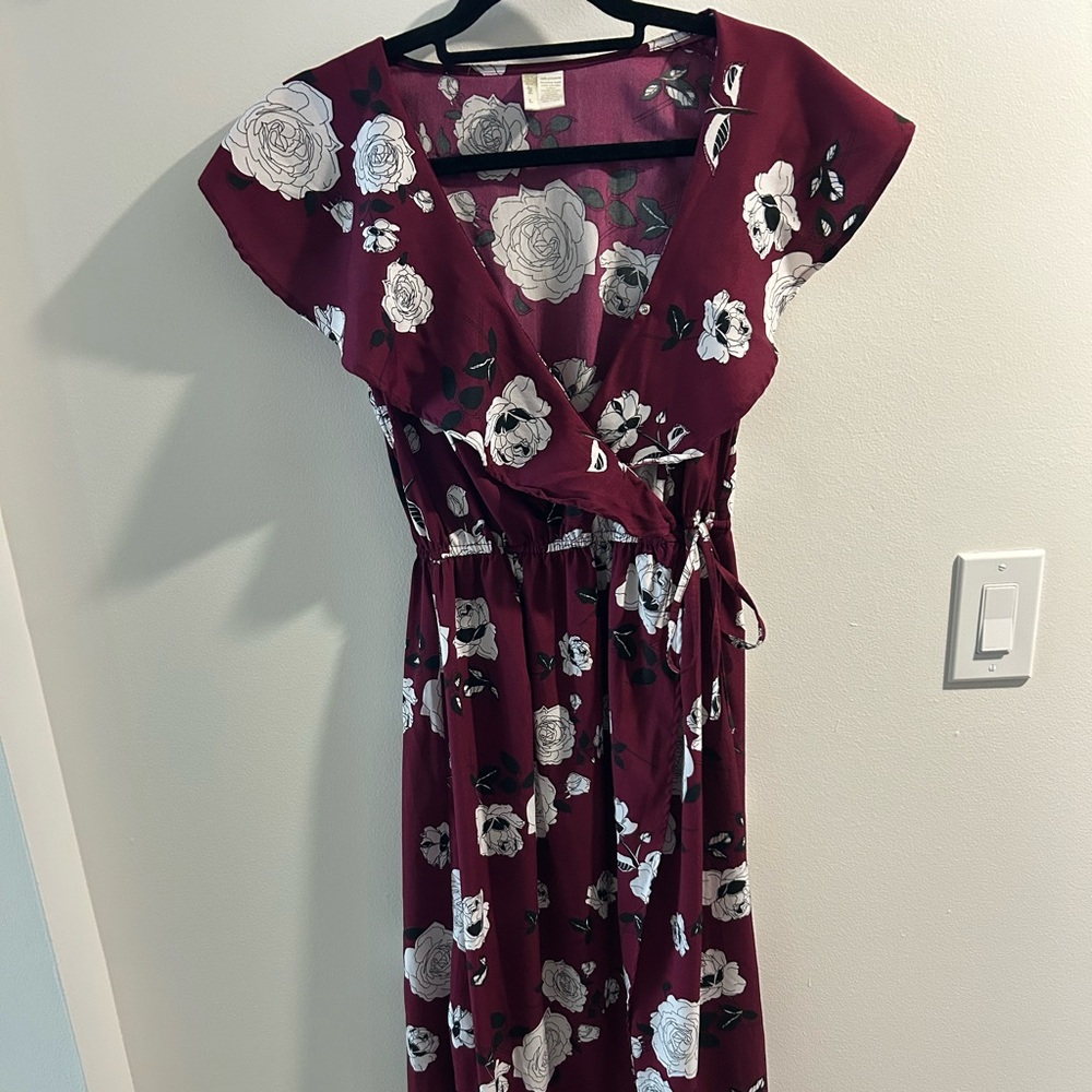 Japna Burgundy Floral Maxi Wrap Dress